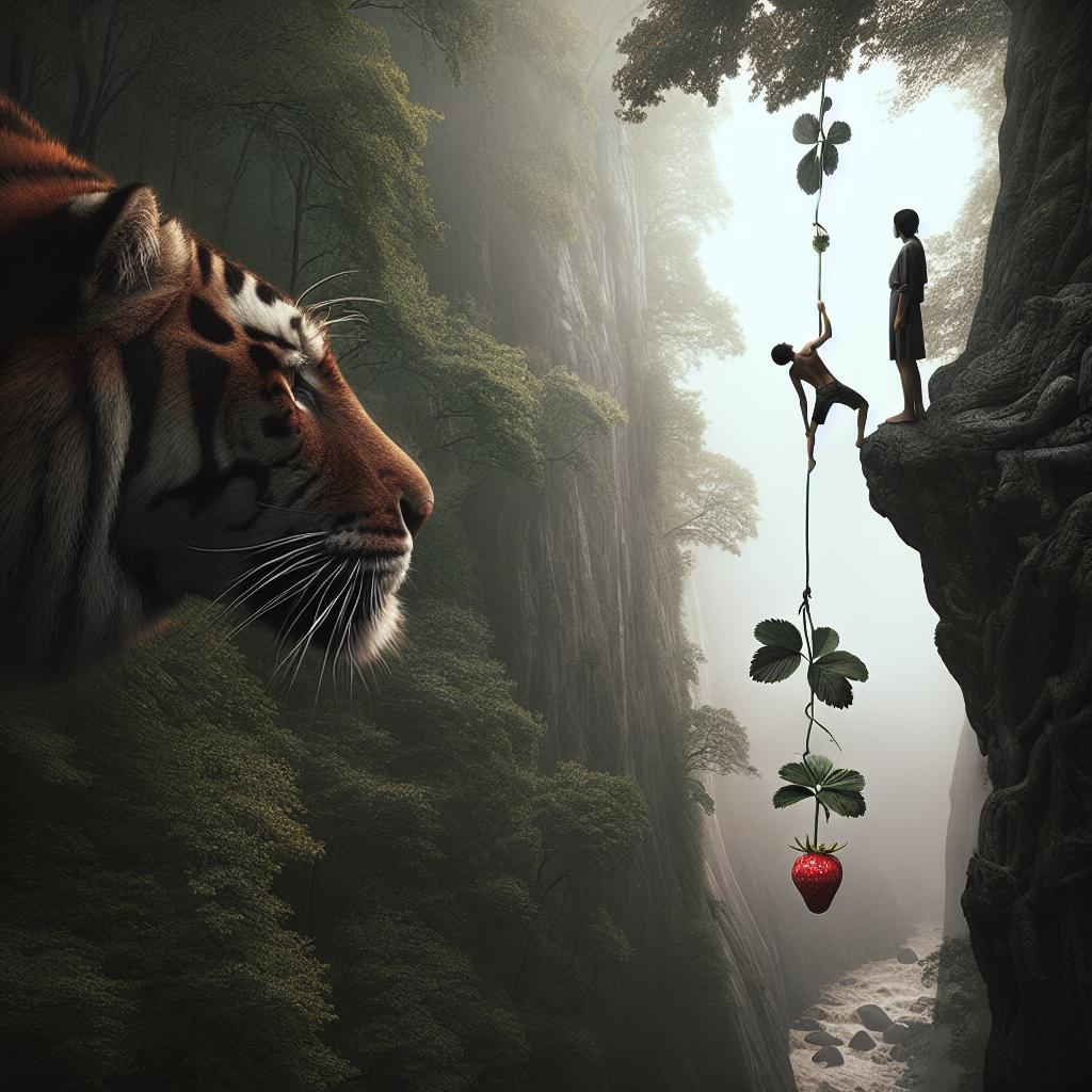 1 Interpretation of the Zen Tale of Tiger and Strawberry.jpg: Zen Buddhism